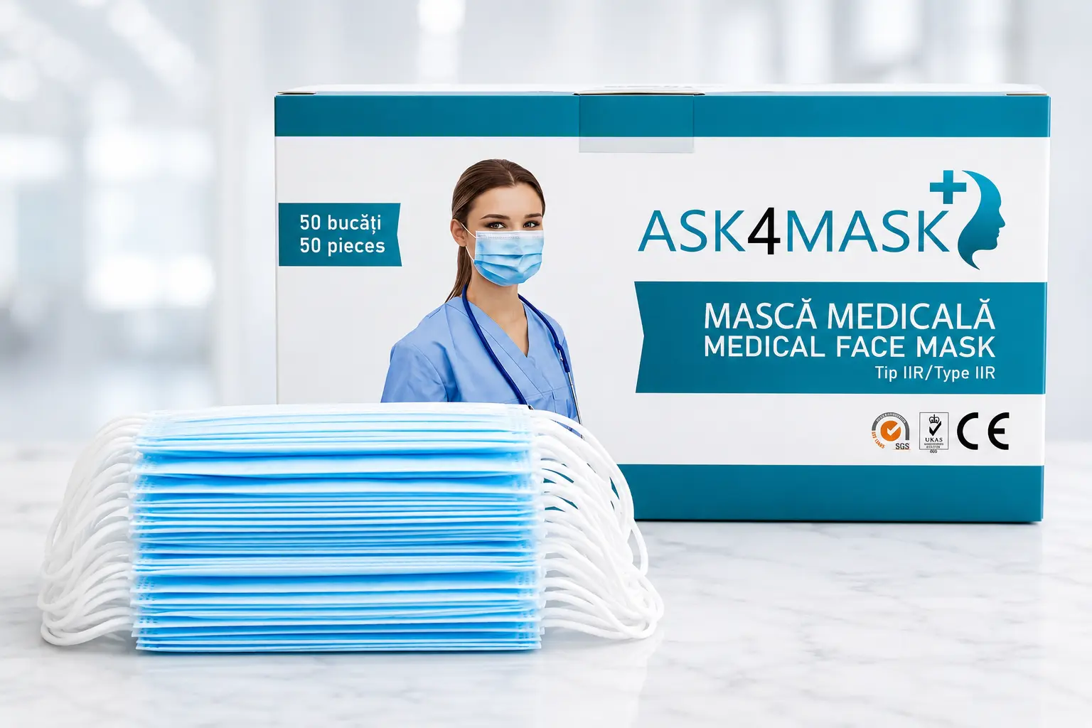 Masti medicale tip IIR ASK4MASK by EliMedical - cutie 50 buc